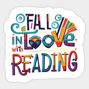 Fall In Love With Reading Book Autumn Pumpkins And Teachers Sticker